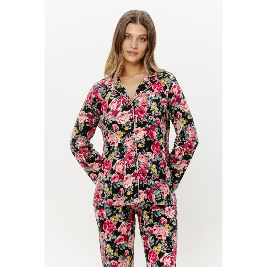Bedruckter Viskose-Pyjama Hemdbluse und Hose mit geradem Bein – Coemi