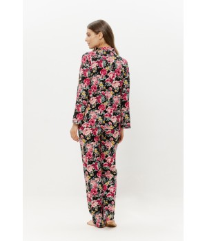 Straight-leg pajama trousers detail, pink printed viscose
