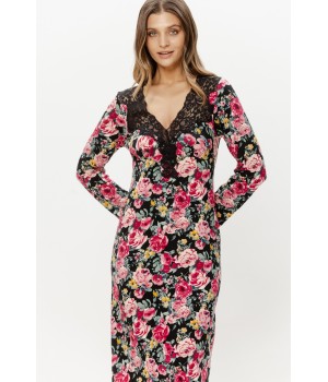 Dos fluide de la chemise de nuit viscose imprimé floral, longueur genoux