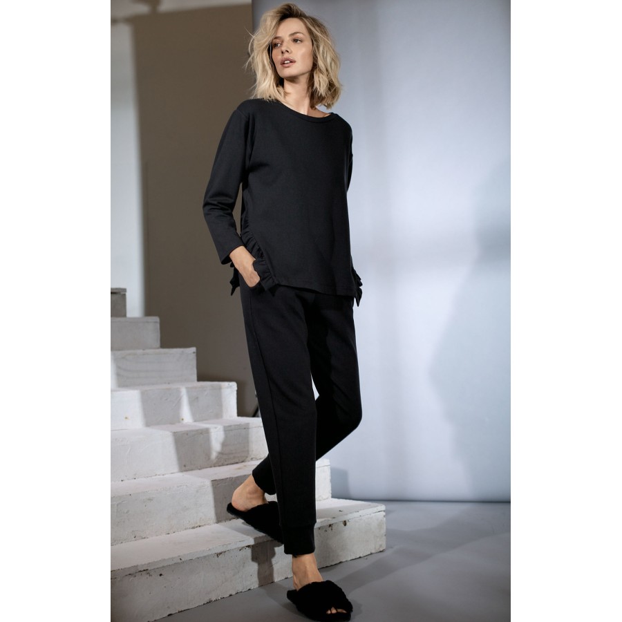 Ropa de estar en casa negra amplia en micromodal