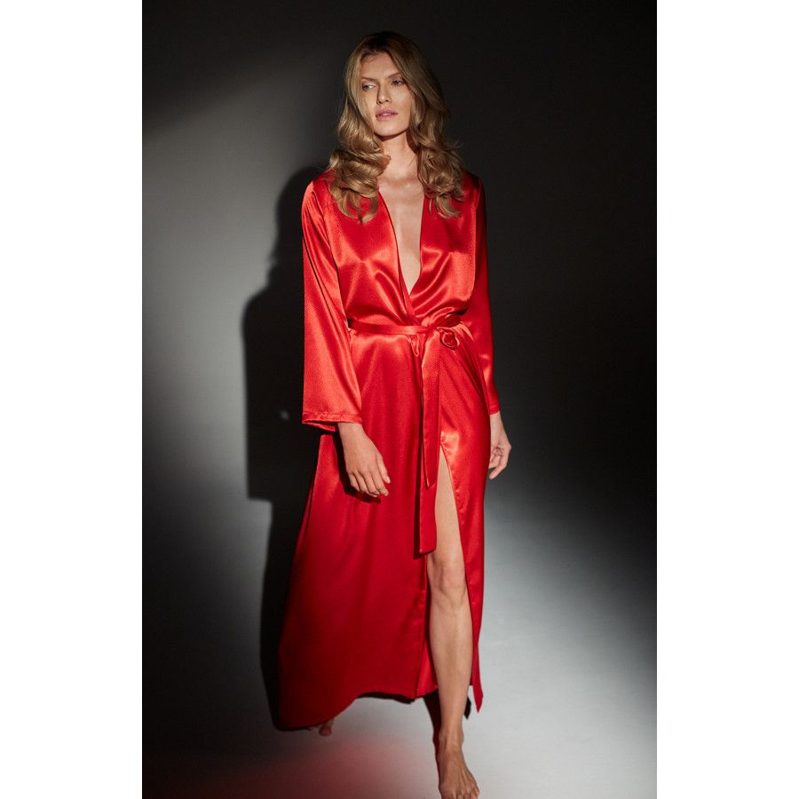 Long satin dressing gown with long sleeves - Coemi-lingerie Long satin dressing gown with long sleeves - Coemi-lingerie