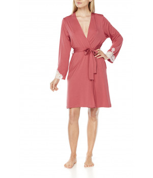 Mid-length micromodal and lace long-sleeve dressing gown
