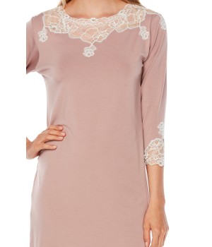Camisón largo micromodal blanco beige lateral