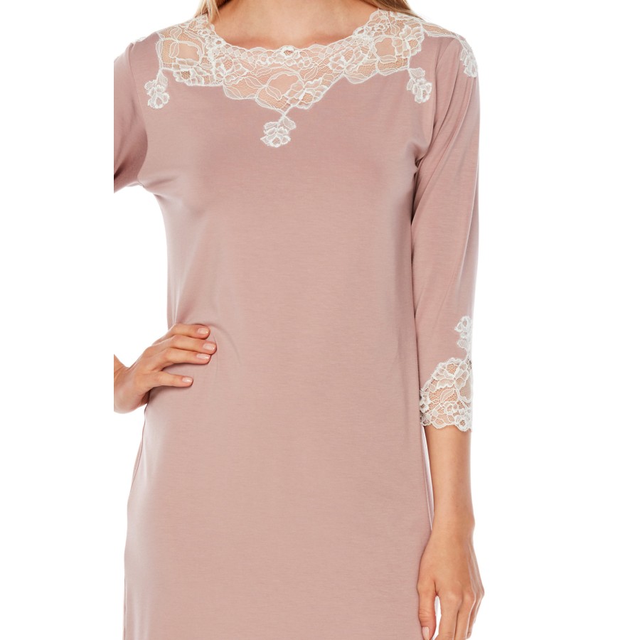 Camisón largo micromodal blanco beige lateral