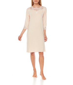 Camisón largo micromodal blanco beige vista frontal