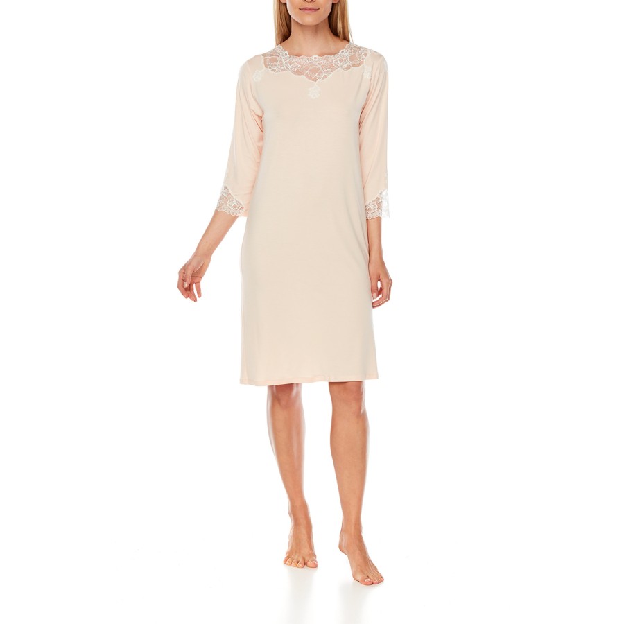 Camisón largo micromodal blanco beige vista frontal