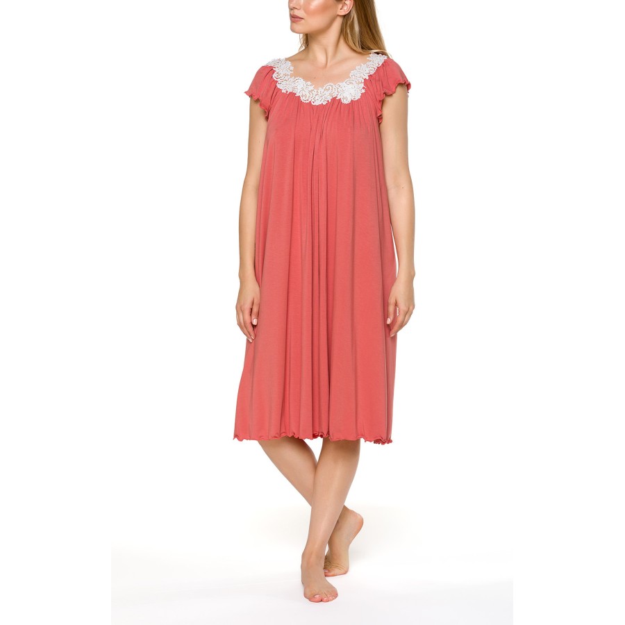 Camisón largo rosa micromodal detalle lateral