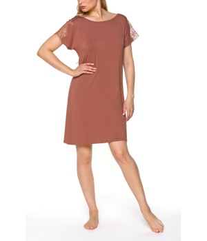 Camisón largo beige ajustado de micromodal y elastano