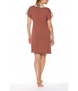 Short-sleeve nightdress with lace at the round neckline