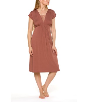 Camisón largo beige ajustado de micromodal y elastano