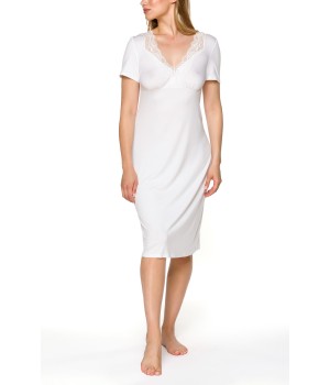 Camisón largo beige ajustado de micromodal vista frontal