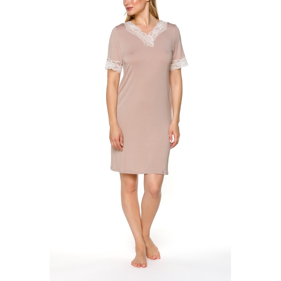 Camisón largo blanco micromodal beige Coemi frontal