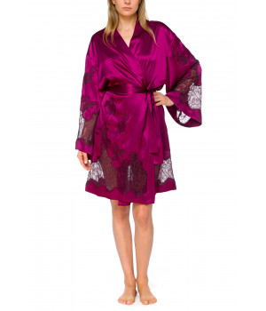 Satin and lace dressing gown with long, flared sleeves