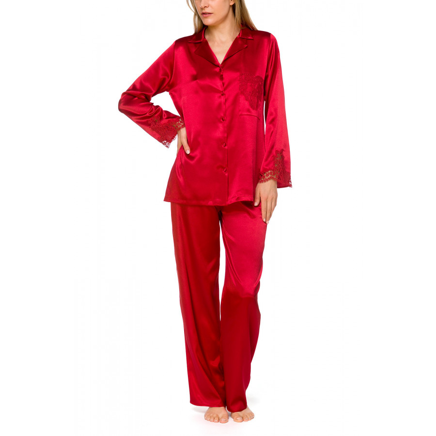 Gorgeous 2-piece pyjamas in satin and red lace