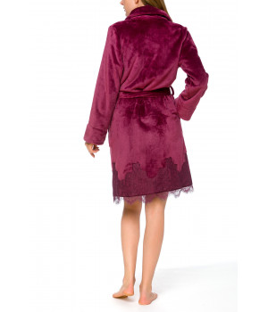 Pretty little velvety bathrobe with shawl collar, enhanced with lace - Coemi-lingerie