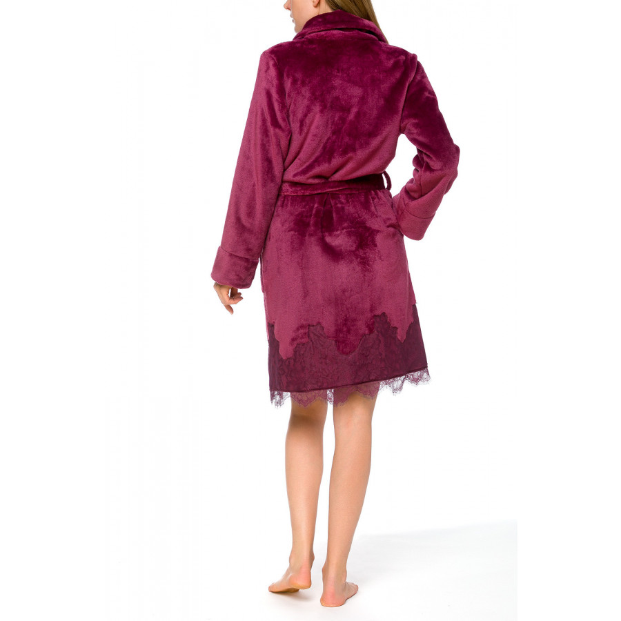 Pretty little velvety bathrobe with shawl collar, enhanced with lace - Coemi-lingerie