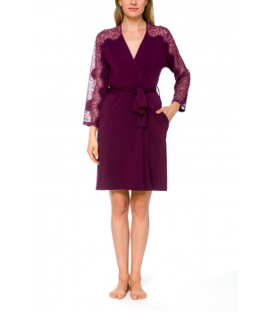 Short, fitted dressing gown in micromodal and lace - Coemi-lingerie