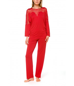 Red loungewear/2-piece pyjama set made of micromodal and lace