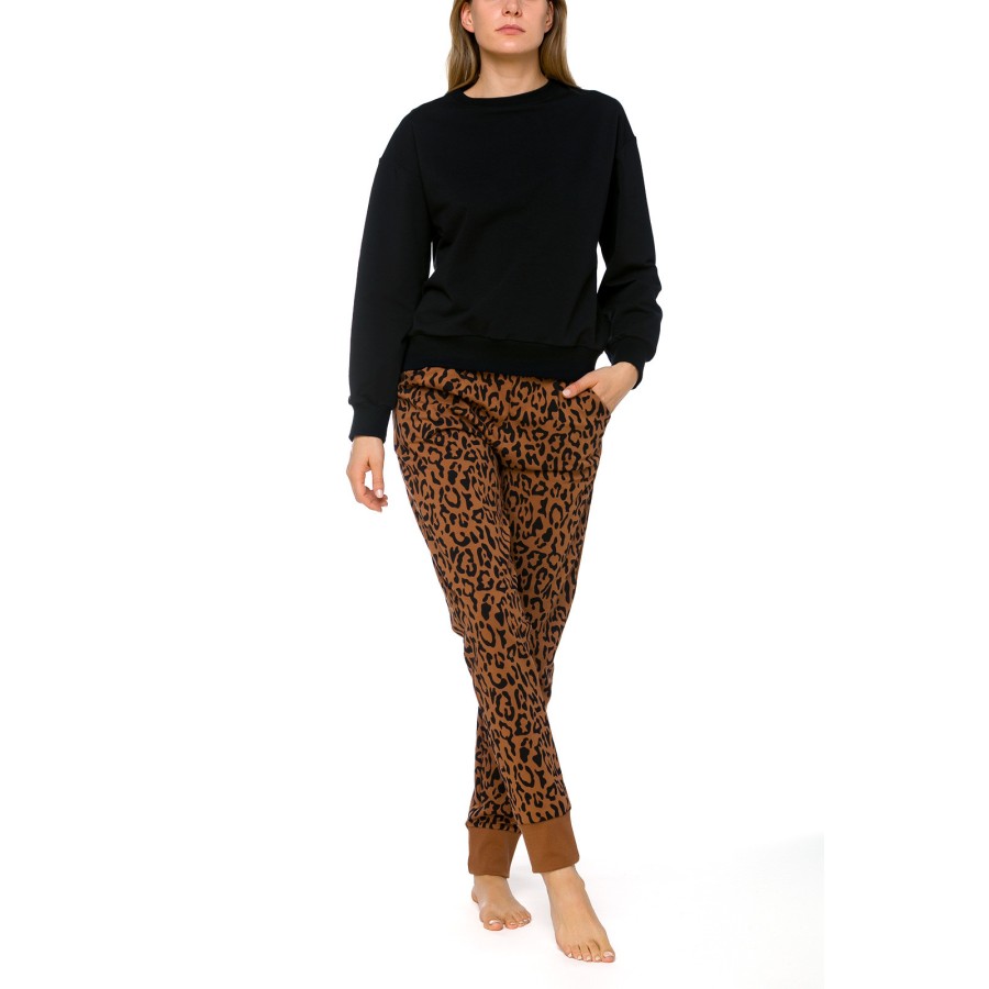 Ropa de estar en casa leopardo ajustada en negro