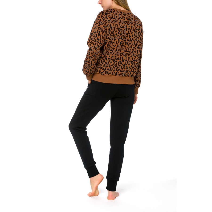 Ropa de estar en casa leopardo ajustada en negro