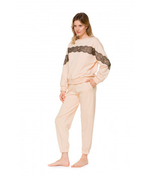 Apricotfarbene Freizeithose aus kuscheliger, bequemer Baumwolle- Coemi-Loungewear