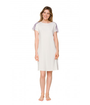 Short-sleeve, round neck nightdress in micromodal and lace - Coemi-lingerie