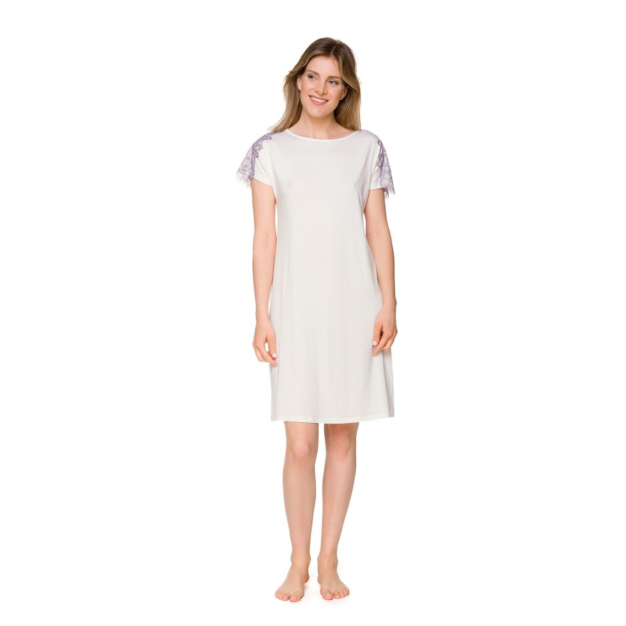 Camisón largo blanco de micromodal y elasthane, corte ajustado, 94 cm