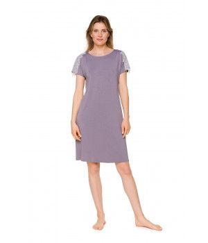 Chemise de nuit manches courtes et col rond en micromodal et dentelle - Coemi-lingerie