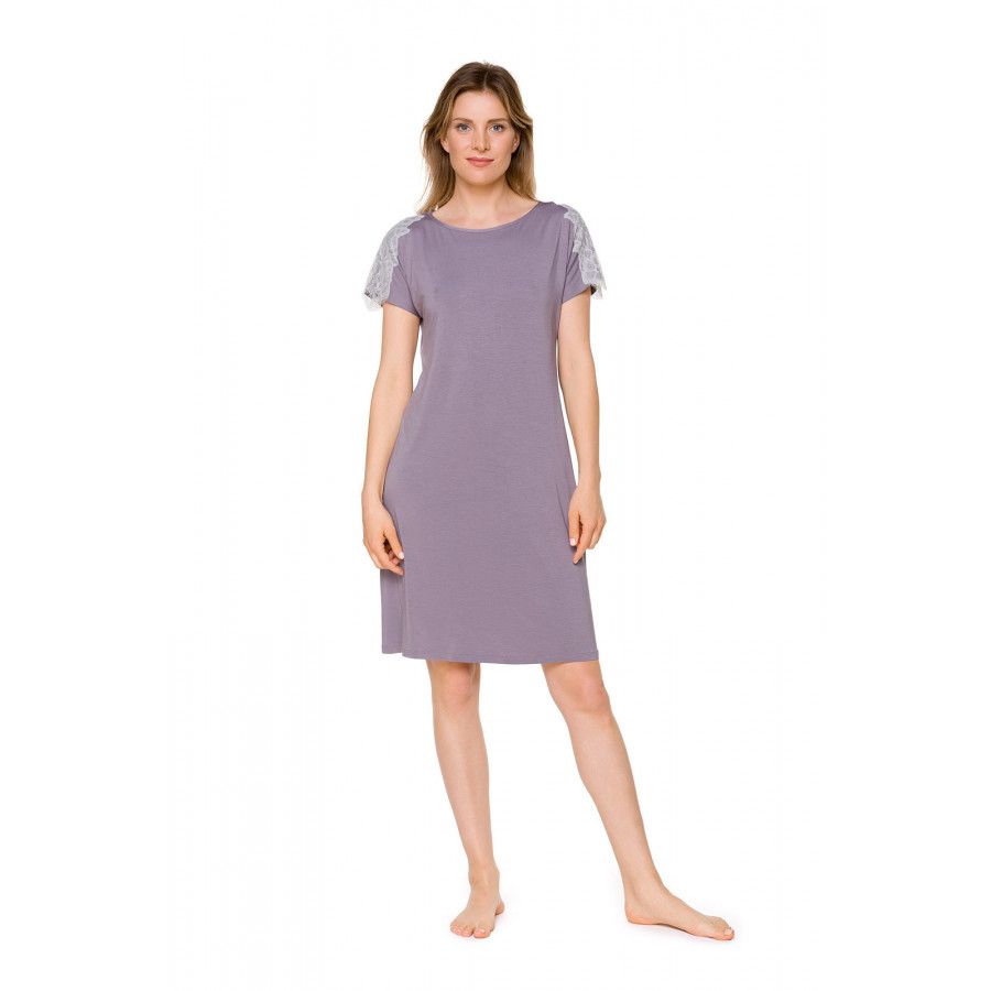 Chemise de nuit manches courtes et col rond en micromodal et dentelle - Coemi-lingerie