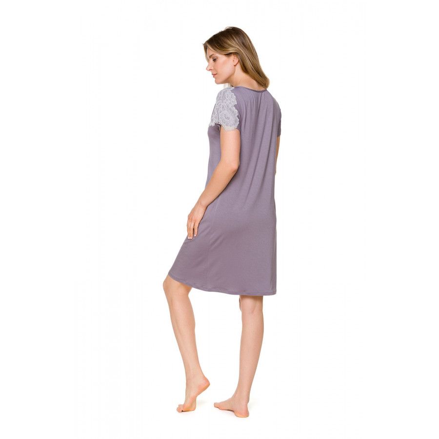 Chemise de nuit manches courtes et col rond en micromodal et dentelle - Coemi-lingerie
