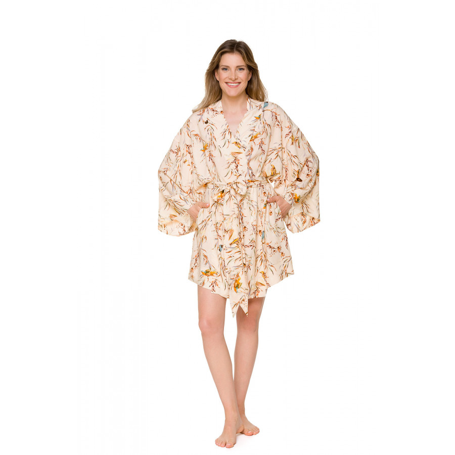 Déshabillé forme kimono ample motif oiseau manches chauve-souris - Coemi-lingerie