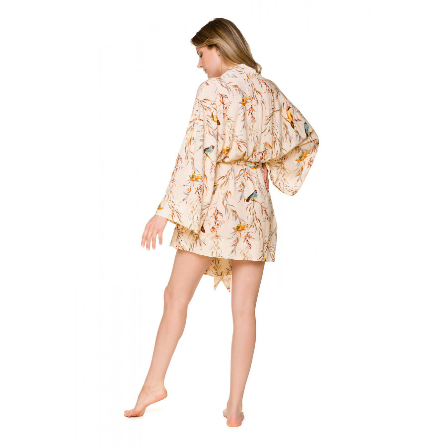 Déshabillé forme kimono ample motif oiseau manches chauve-souris - Coemi-lingerie