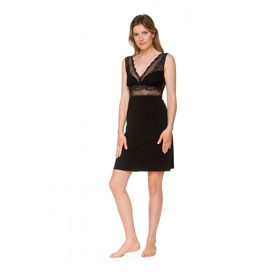Sleeveless micromodal negligee with wide lace straps - Coemi-lingerie Sleeveless micromodal negligee with wide lace straps - Coemi-lingerie