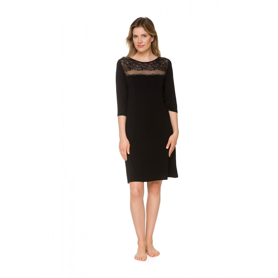 Micromodal and lace nightdress, cut just above the knee, with three-quarter-length sleeves - Coemi-lingerie