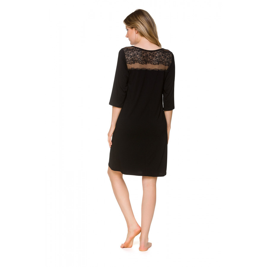 Micromodal and lace nightdress, cut just above the knee, with three-quarter-length sleeves - Coemi-lingerie