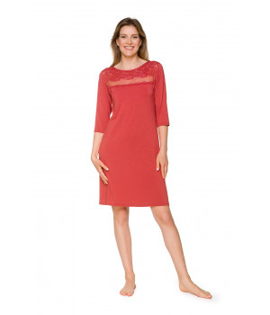 Micromodal and lace nightdress, cut just above the knee, with three-quarter-length sleeves - Coemi-lingerie