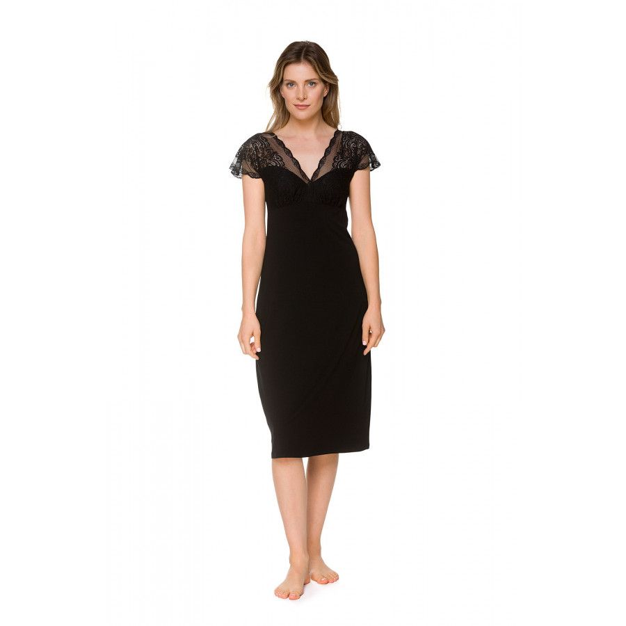 Micromodal and lace nightdress/lounge robe with short flared sleeves - Coemi-lingerie