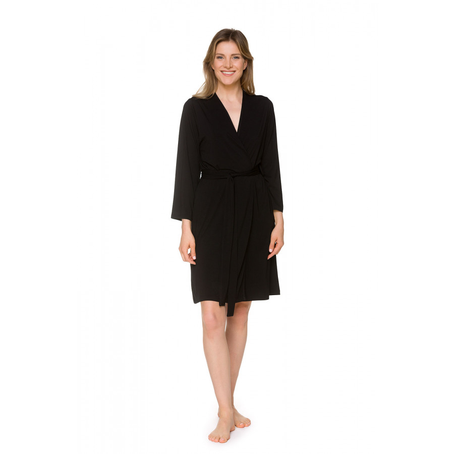 Micromodal and lace dressing gown, cut just above the knee, with three-quarter-length sleeves - Coemi-lingerie