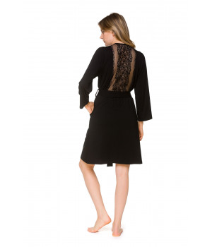 Micromodal and lace dressing gown, cut just above the knee, with three-quarter-length sleeves - Coemi-lingerie