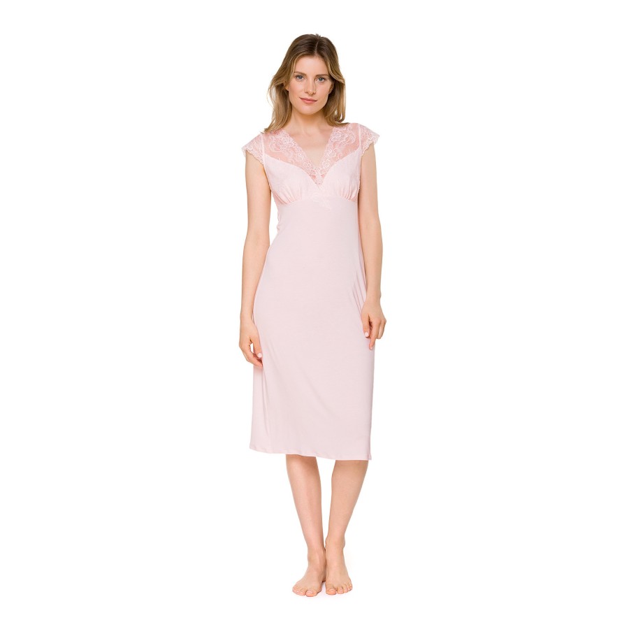 Camisón largo rosa ajustado de micromodal y elastano vista frontal