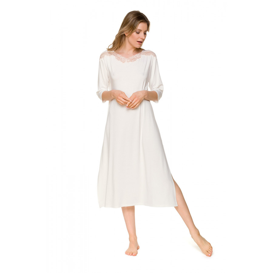 Long nightdress/lounge robe with a slash neck, three-quarter-length sleeves - Coemi-lingerie