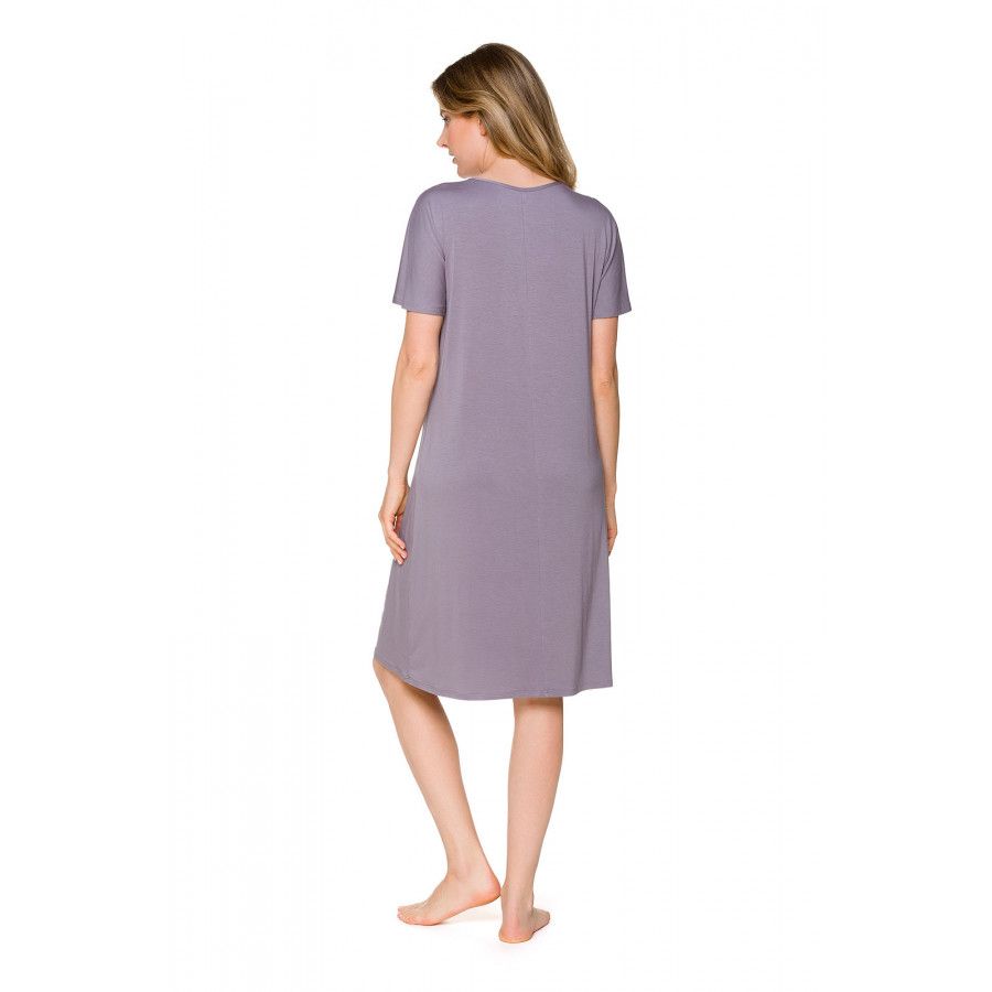 Chemise de nuit forme tunique arrivant aux genoux, manches courtes et dentelle - Coemi-lingerie