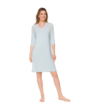 Camisón largo azul y blanco en 94% micromodal, vista frontal