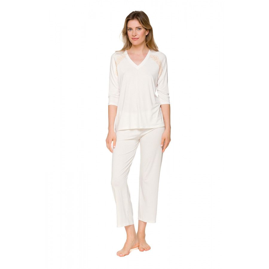 Ensemble pyjama manches et pantalon ¾ et col en V en micromodal - Coemi-lingerie