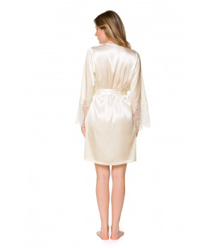 Satin dressing gown, cut just above the knee, with long sleeves trimmed with lace - Coemi-lingerie