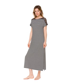 Camisón largo marino amplio en micromodal negro y blanco
