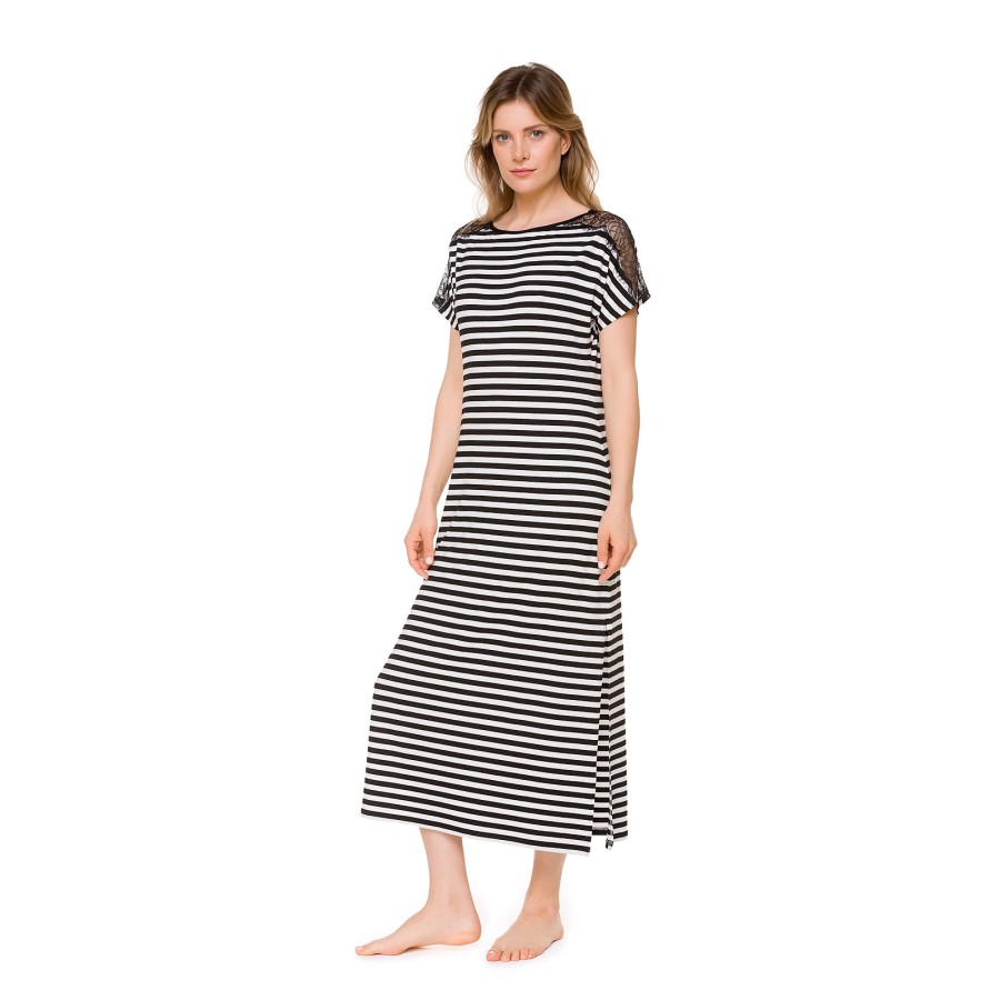 Camisón largo marino amplio en micromodal negro y blanco