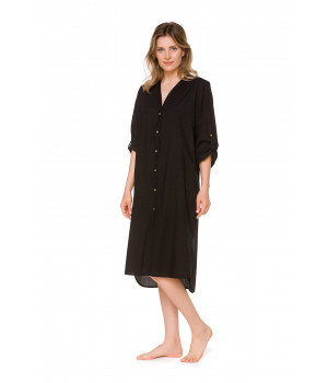 Black cotton voile nightshirt-style nightdress/lounge robe- Coemi-lingerie