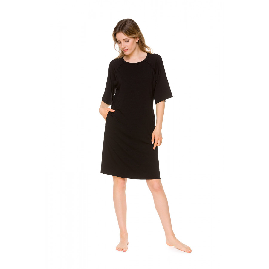 Tunic-shape, short-sleeve Tencel® lounge robe with round neck - Coemi-lingerie