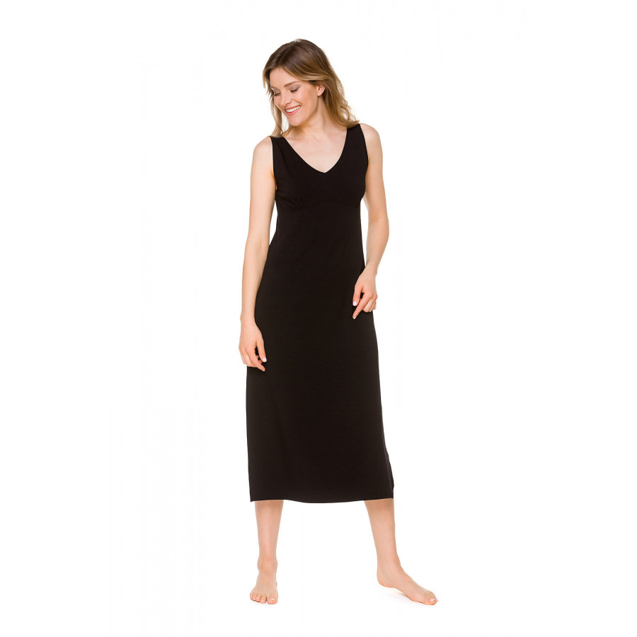 Long, sleeveless, Tencel® lounge robe with a V-neckline front and back - Coemi-lingerie